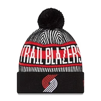 Men's New Era Black Portland Trail Blazers Striped Cuffed Pom Knit Hat