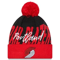 Men's New Era Black/Red Portland Trail Blazers Confident Cuffed Knit Hat with Pom