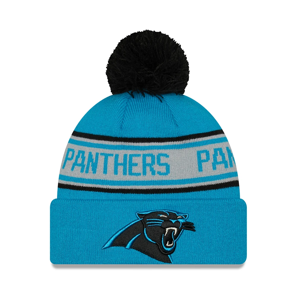 Men's New Era Blue Carolina Panthers  Repeat Cuffed Knit Hat with Pom