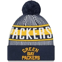 Men's New Era Navy Green Bay Packers Striped Cuffed Knit Hat with Pom