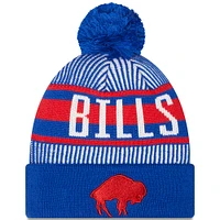 Men's New Era Royal Buffalo Bills Striped Cuffed Knit Hat with Pom