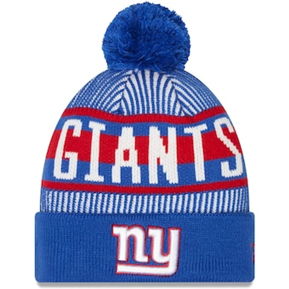 Men's New Era Royal New York Giants Striped Cuffed Knit Hat with Pom