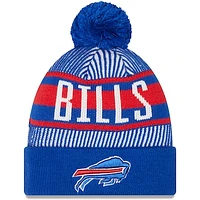 Men's New Era Royal Buffalo Bills Striped Cuffed Knit Hat with Pom