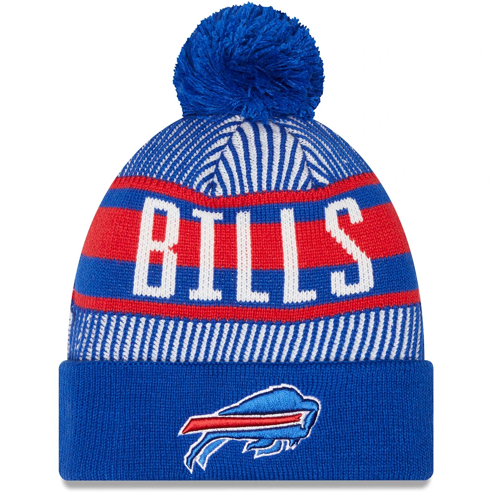 Men's New Era Royal Buffalo Bills Striped Cuffed Knit Hat with Pom