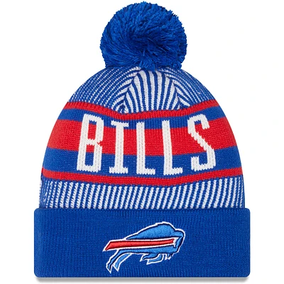 Men's New Era Royal Buffalo Bills Striped Cuffed Knit Hat with Pom