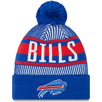 Men's New Era Royal Buffalo Bills Striped Cuffed Knit Hat with Pom