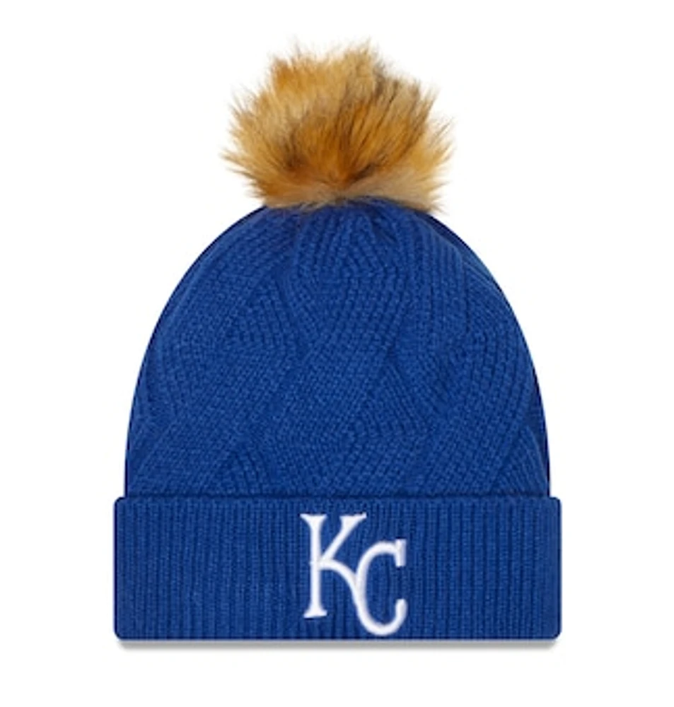 Women's New Era Royal Kansas City Royals Snowy Cuffed Knit Hat with Pom