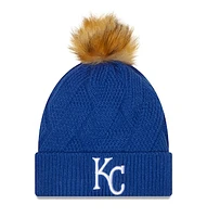 Women's New Era Royal Kansas City Royals Snowy Cuffed Knit Hat with Pom