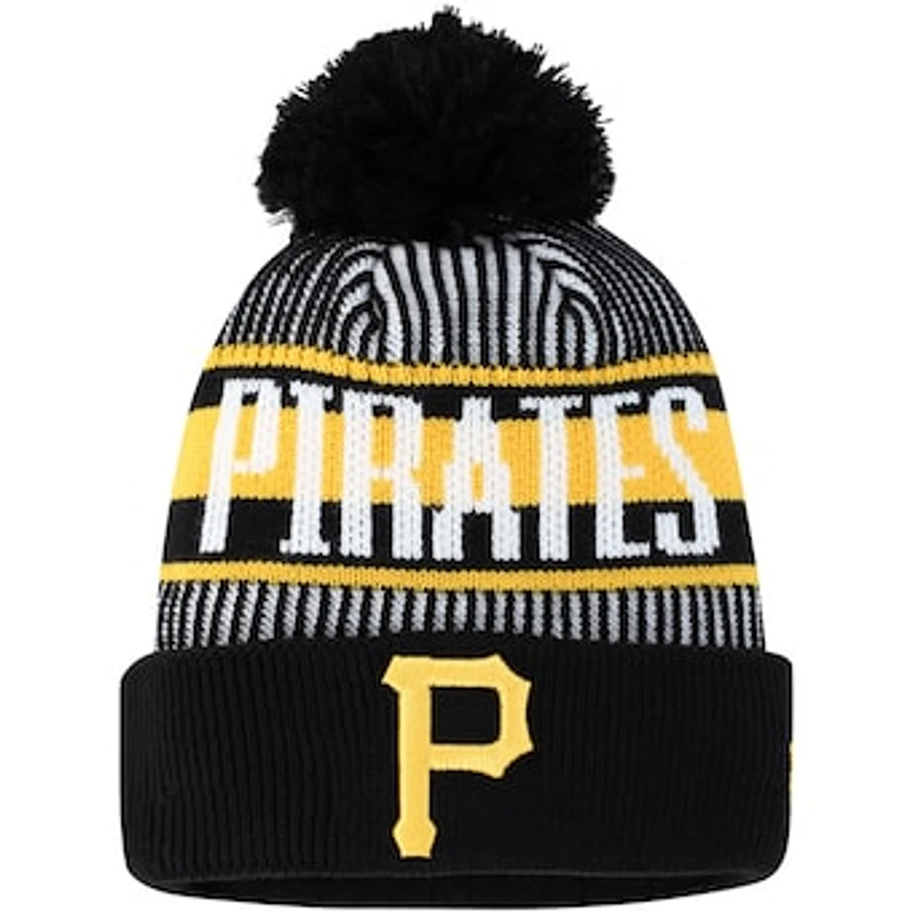 Youth New Era Black Pittsburgh Pirates Striped Cuffed Knit Hat with Pom