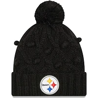 Girls Youth New Era Black Pittsburgh Steelers Toasty Cuffed Knit Hat with Pom