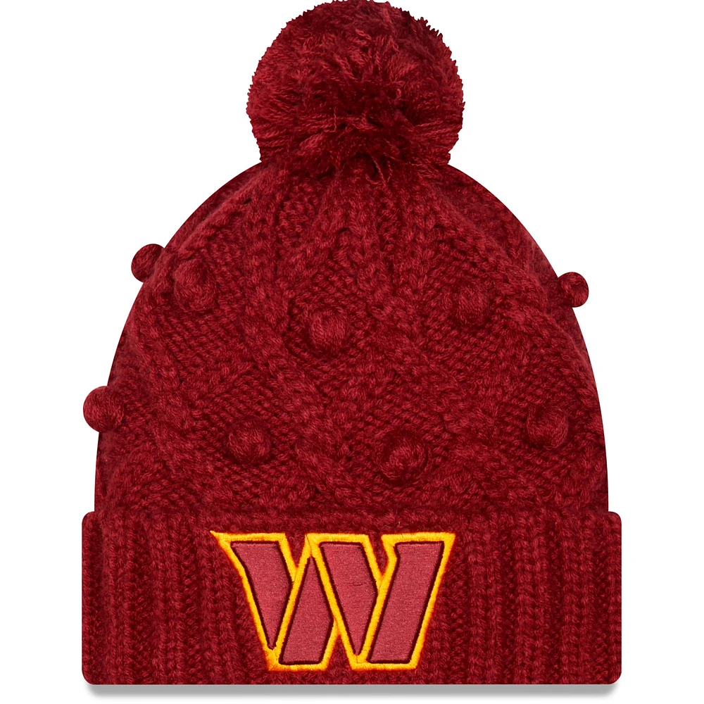 Girls Youth New Era Burgundy Washington Commanders Toasty Cuffed Knit Hat with Pom