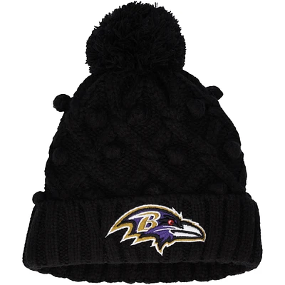 Girls Youth New Era Black Baltimore Ravens Toasty Cuffed Knit Hat with Pom