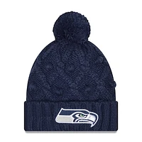 Girls Youth New Era College Navy Seattle Seahawks Toasty Cuffed Knit Hat with Pom