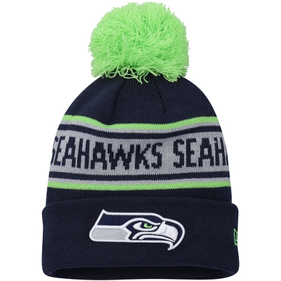 Youth New Era College Navy Seattle Seahawks Repeat Cuffed Knit Hat with Pom