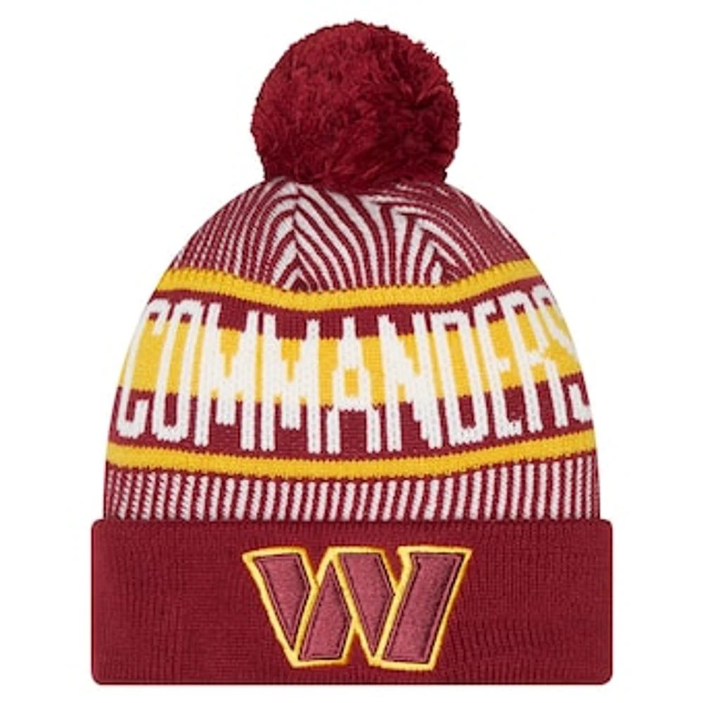 Youth New Era Burgundy Washington Commanders Striped  Cuffed Knit Hat with Pom