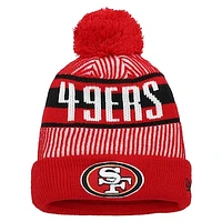 Youth New Era Scarlet San Francisco 49ers Striped  Cuffed Knit Hat with Pom