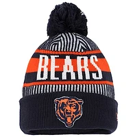 Youth New Era Navy Chicago Bears Striped  Cuffed Knit Hat with Pom