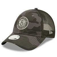 Women's New Era  Charcoal Brooklyn Nets Camo Glam 9FORTY Trucker Snapback Hat