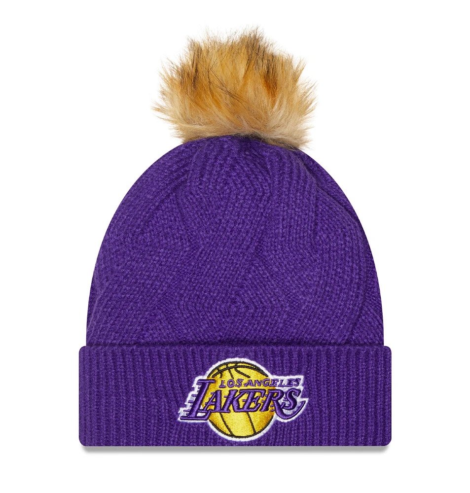 Women's New Era Purple Los Angeles Lakers Snowy Cuffed Knit Hat with Pom