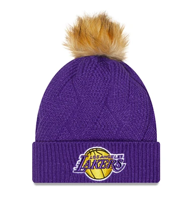 Women's New Era Purple Los Angeles Lakers Snowy Cuffed Knit Hat with Pom