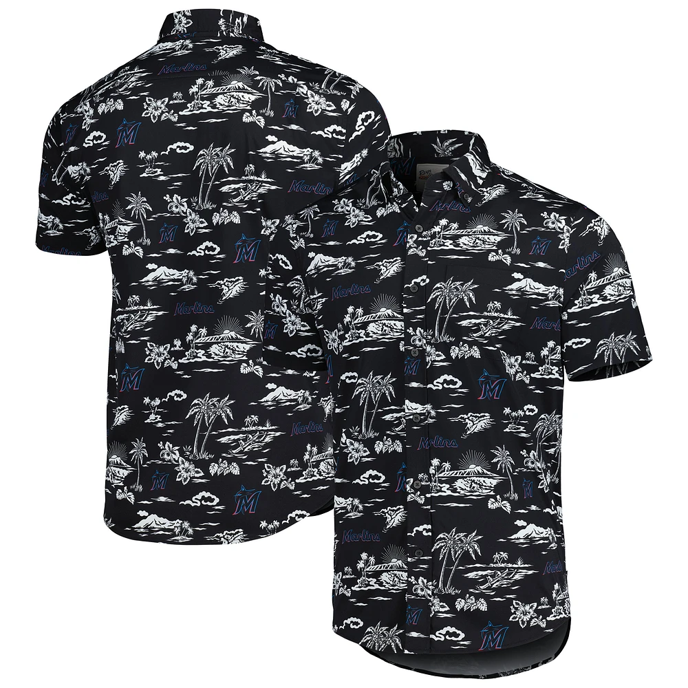 Men's Reyn Spooner Black Miami Marlins Kekai Performance Button-Up Shirt