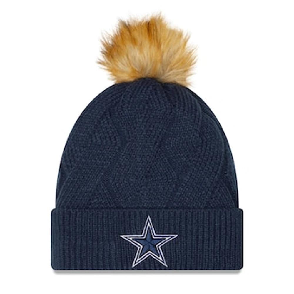 Women's New Era Navy Dallas Cowboys Snowy Cuffed Knit Hat with Pom