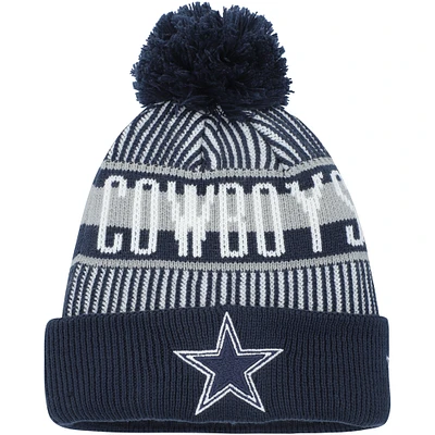 Youth New Era Navy Dallas Cowboys Striped  Cuffed Knit Hat with Pom