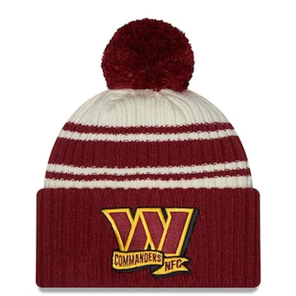 Youth New Era  Cream/Burgundy Washington Commanders 2022 Sideline Sport Cuffed Pom Knit Hat