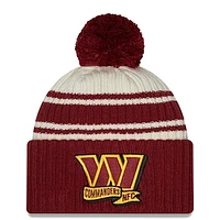 Youth New Era  Cream/Burgundy Washington Commanders 2022 Sideline Sport Cuffed Pom Knit Hat