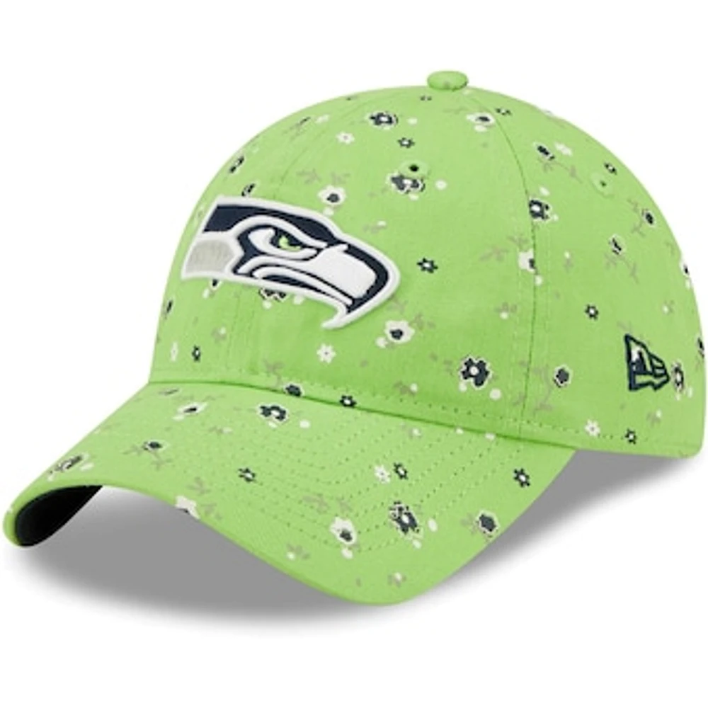 Women's New Era Neon Green Seattle Seahawks Logo Floral 9TWENTY - Adjustable Hat