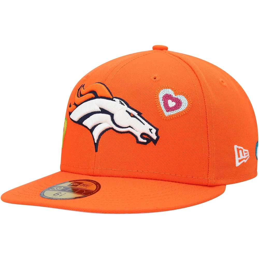 Men's New Era Orange Denver Broncos Chain Stitch Heart 59FIFTY Fitted Hat