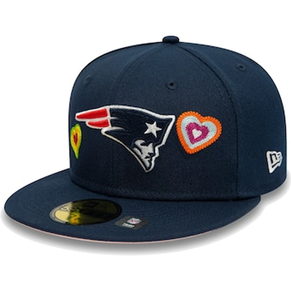 Men's New Era Navy England Patriots Chain Stitch Heart 59FIFTY Fitted Hat