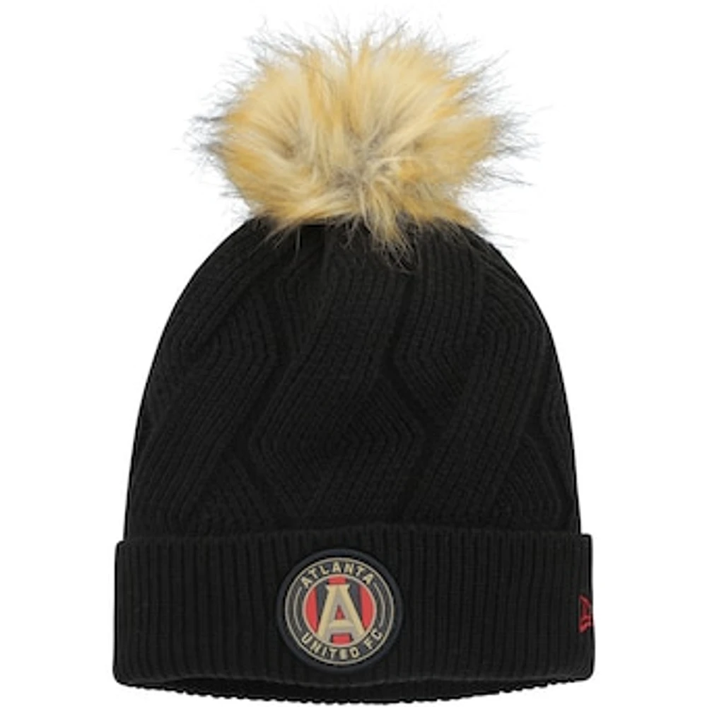 Women's New Era Black Atlanta United FC Snowy Cuffed Knit Hat with Pom