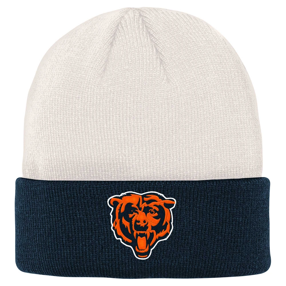 Youth Cream/Navy Chicago Bears Bone Cuffed Knit Hat