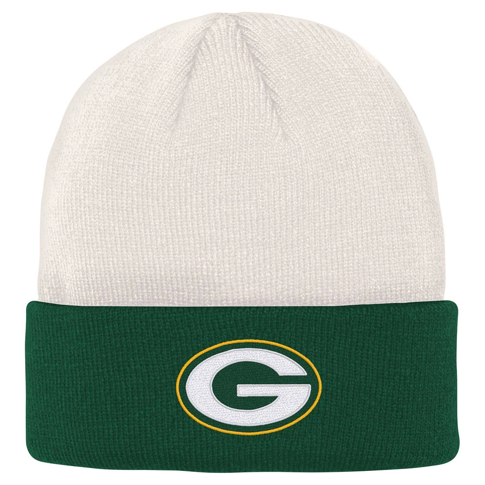 Youth Cream/Green Green Bay Packers Bone Cuffed Knit Hat