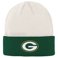 Youth Cream/Green Green Bay Packers Bone Cuffed Knit Hat