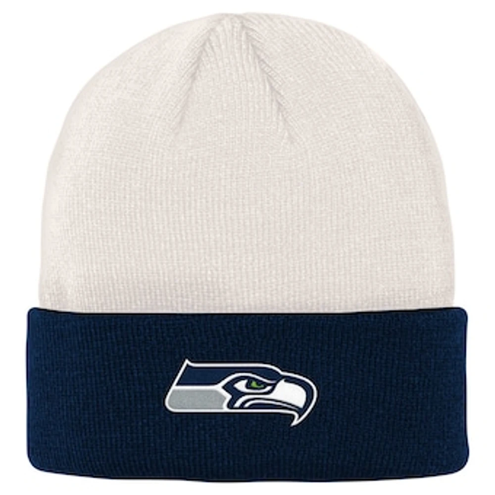 Youth Cream/College Navy Seattle Seahawks Bone Cuffed Knit Hat