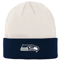 Youth Cream/College Navy Seattle Seahawks Bone Cuffed Knit Hat