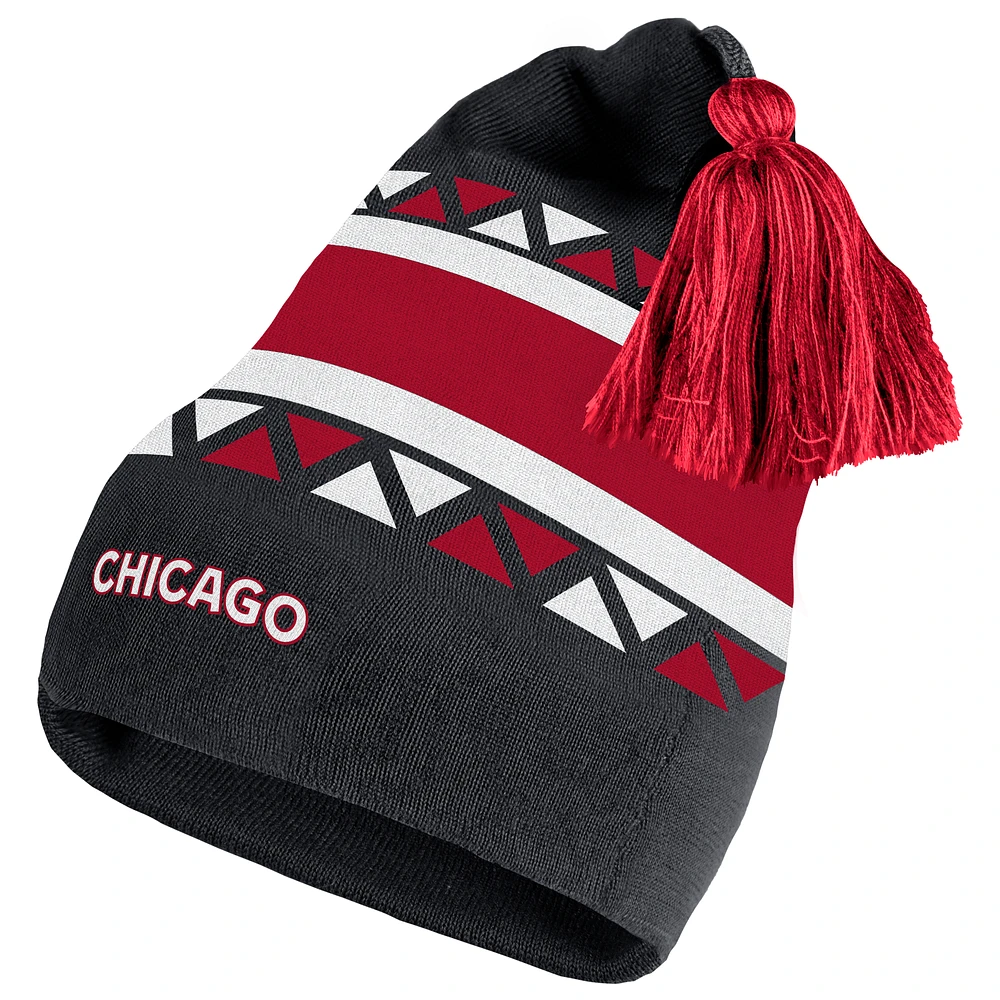 Men's adidas  Black Chicago Blackhawks Reverse Retro 2.0 Pom Cuffed Knit Hat