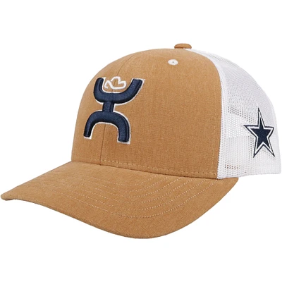 Youth HOOey Tan/White Dallas Cowboys Logo Trucker Snapback Hat