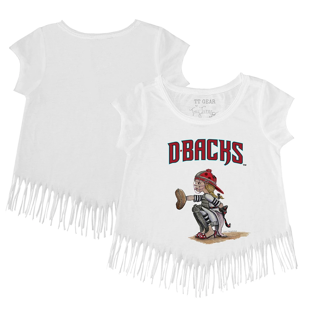 Girls Toddler Tiny Turnip White Arizona Diamondbacks Kate the Catcher Fringe T-Shirt