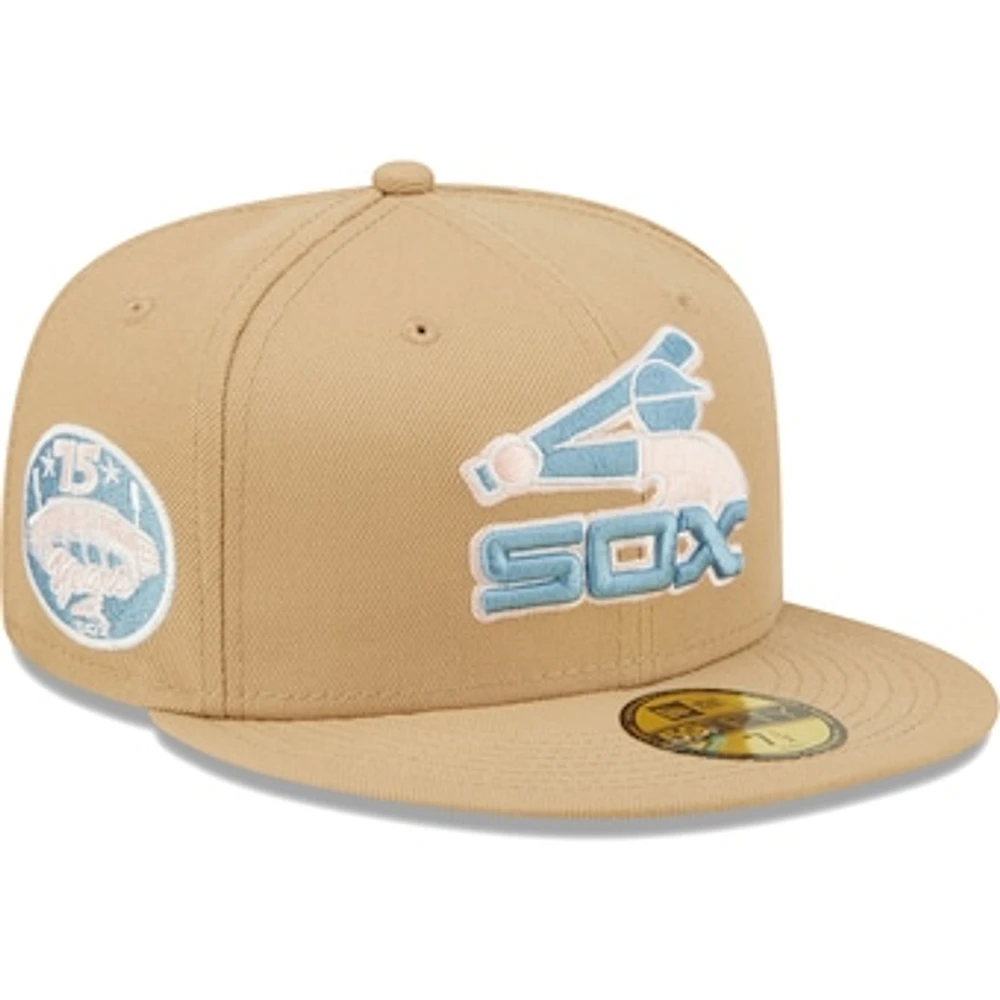 Men's New Era Tan Chicago White Sox 75th Anniversary of Comiskey Park Sky Blue Undervisor 59FIFTY Fitted Hat