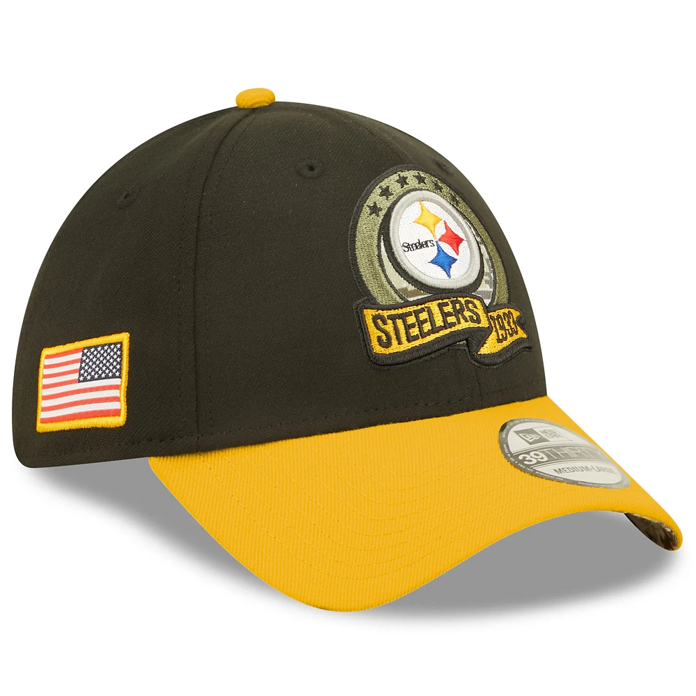 Men's New Era Black/Yellow Pittsburgh Steelers 2022 Salute To Service 39THIRTY Flex Hat