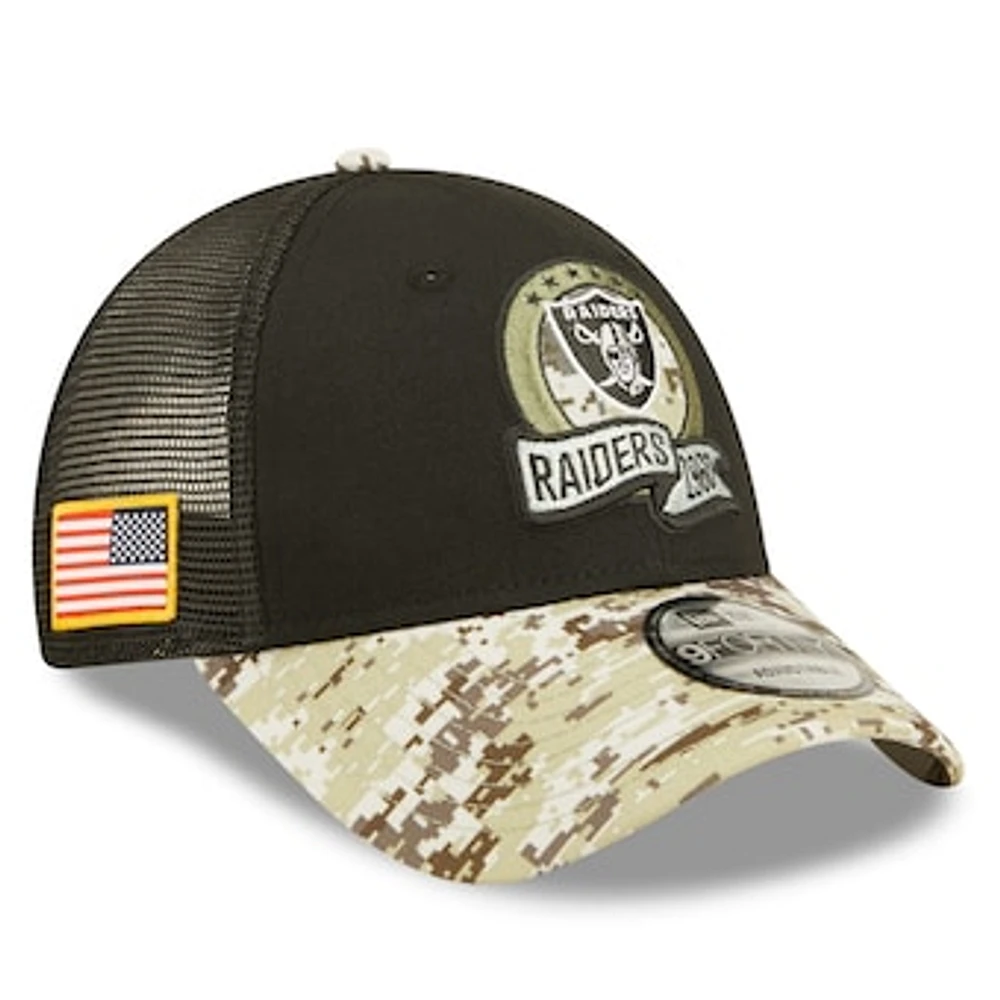 Men's New Era Black/Camo Las Vegas Raiders 2022 Salute To Service 9FORTY Snapback Trucker Hat