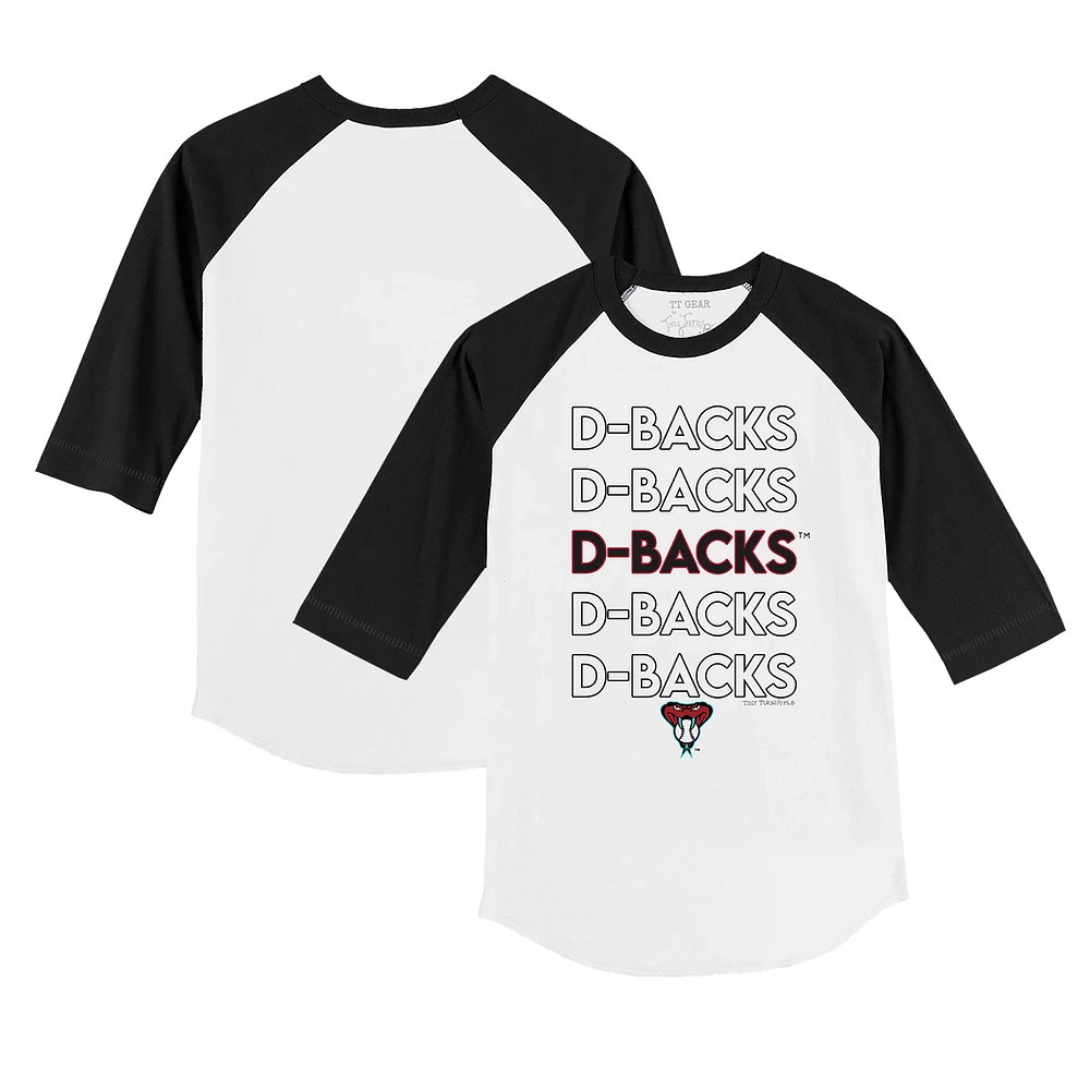 Youth Tiny Turnip White/Black Arizona Diamondbacks Stacked Raglan 3/4 Sleeve T-Shirt