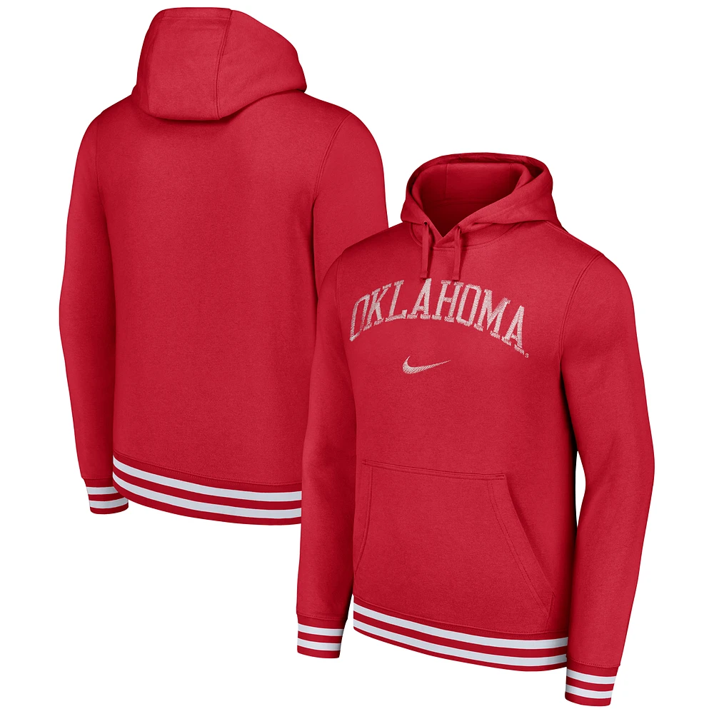 Men's Nike Crimson Oklahoma Sooners Distressed Sketch Retro Fitted Pullover Hoodie