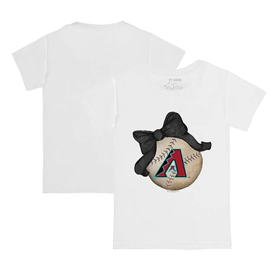 Youth Tiny Turnip White Arizona Diamondbacks Baseball Bow T-Shirt
