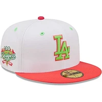 Men's New Era White/Coral Los Angeles Dodgers 100th Anniversary Strawberry Lolli - 59FIFTY Fitted Hat