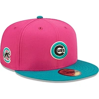 Men's New Era Pink/Green Chicago Cubs Cooperstown Collection  Passion Forest 59FIFTY Fitted Hat