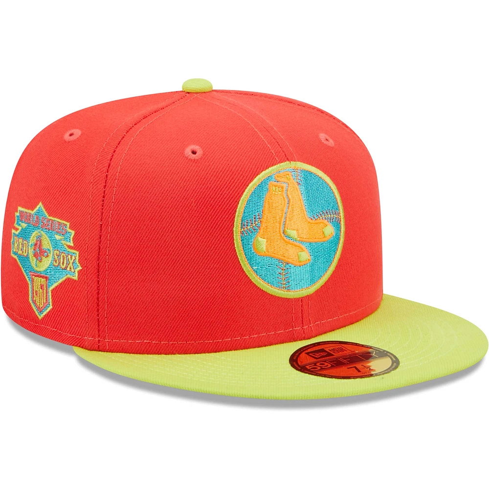 Men's New Era Red/Neon Green Boston Red Sox  Lava Highlighter Combo 59FIFTY Fitted Hat